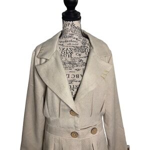 Cottagecore Beige‎ Embroidered Floral Accents Pleated Belted Button Up Jacket